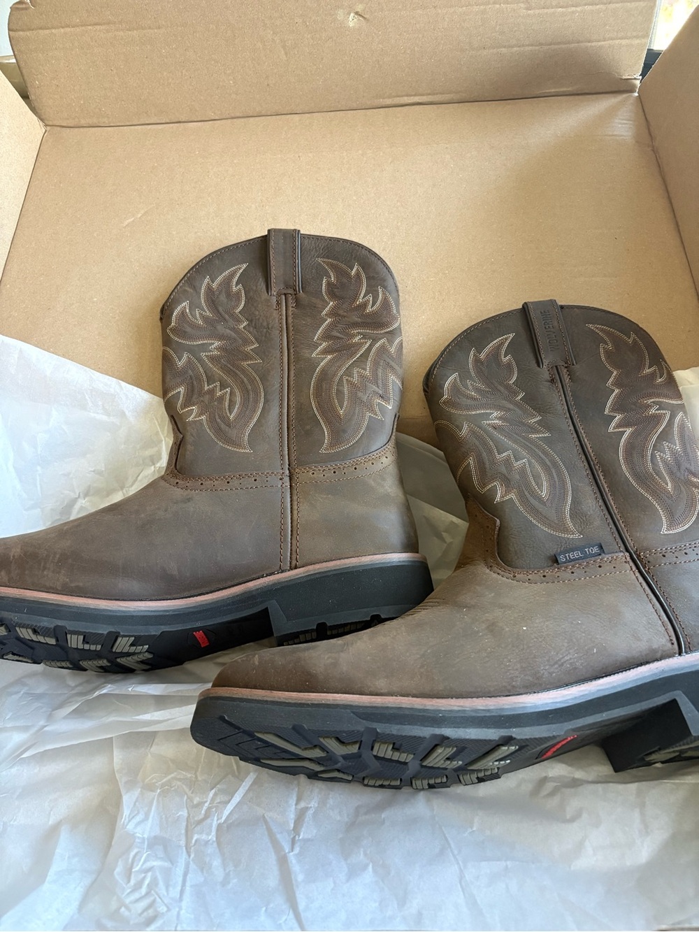 Wolverine Brown Men's Cowboy Western Steel Toe Boots